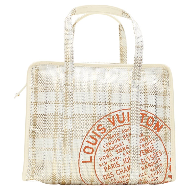 rare LOUIS VUITTON Street Shopper PM metallic gold silver woven leather tote  bag For Sale at 1stDibs