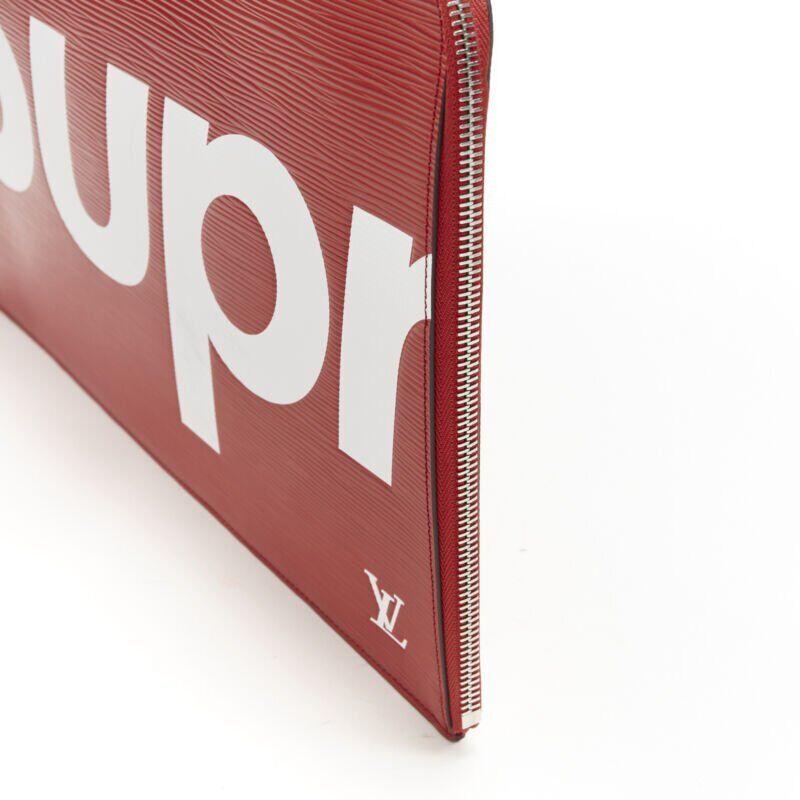 Women's rare LOUIS VUITTON SUPREME 2017 LV Epi Pouchette Jour GM red document clutch bag For Sale