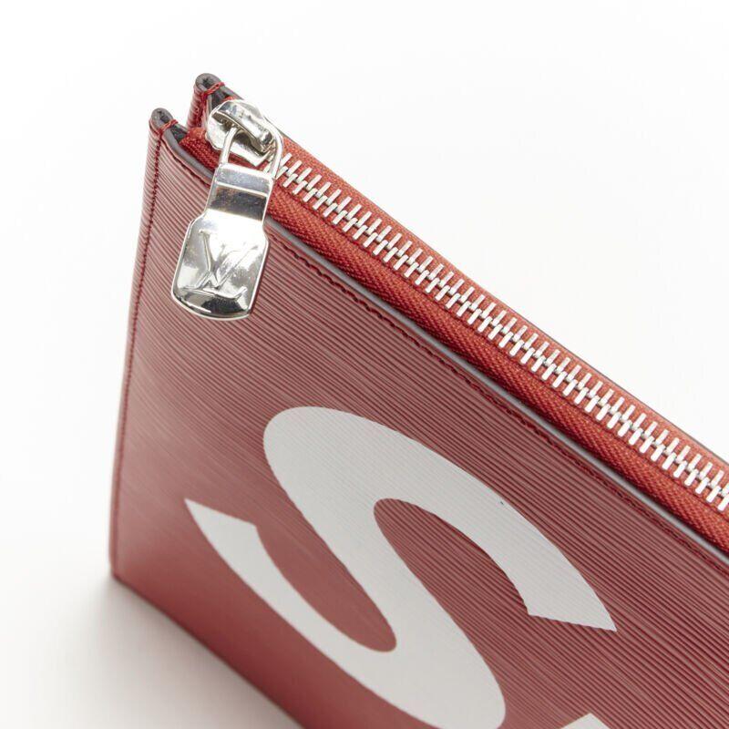 rare LOUIS VUITTON SUPREME 2017 LV Epi Pouchette Jour GM red document clutch bag For Sale 1