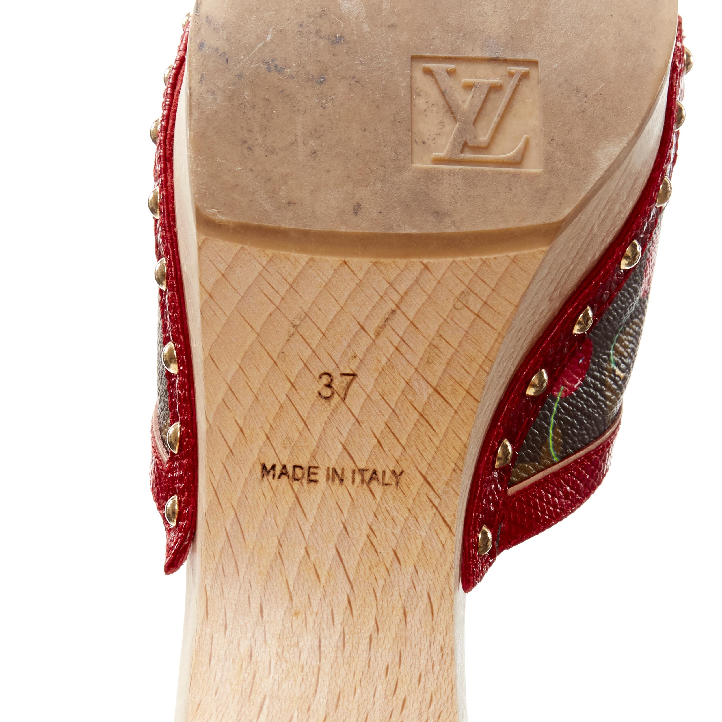 rare LOUIS VUITTON Takashi Murakami Cerises cherry wooden clog sandal EU37 For Sale 3