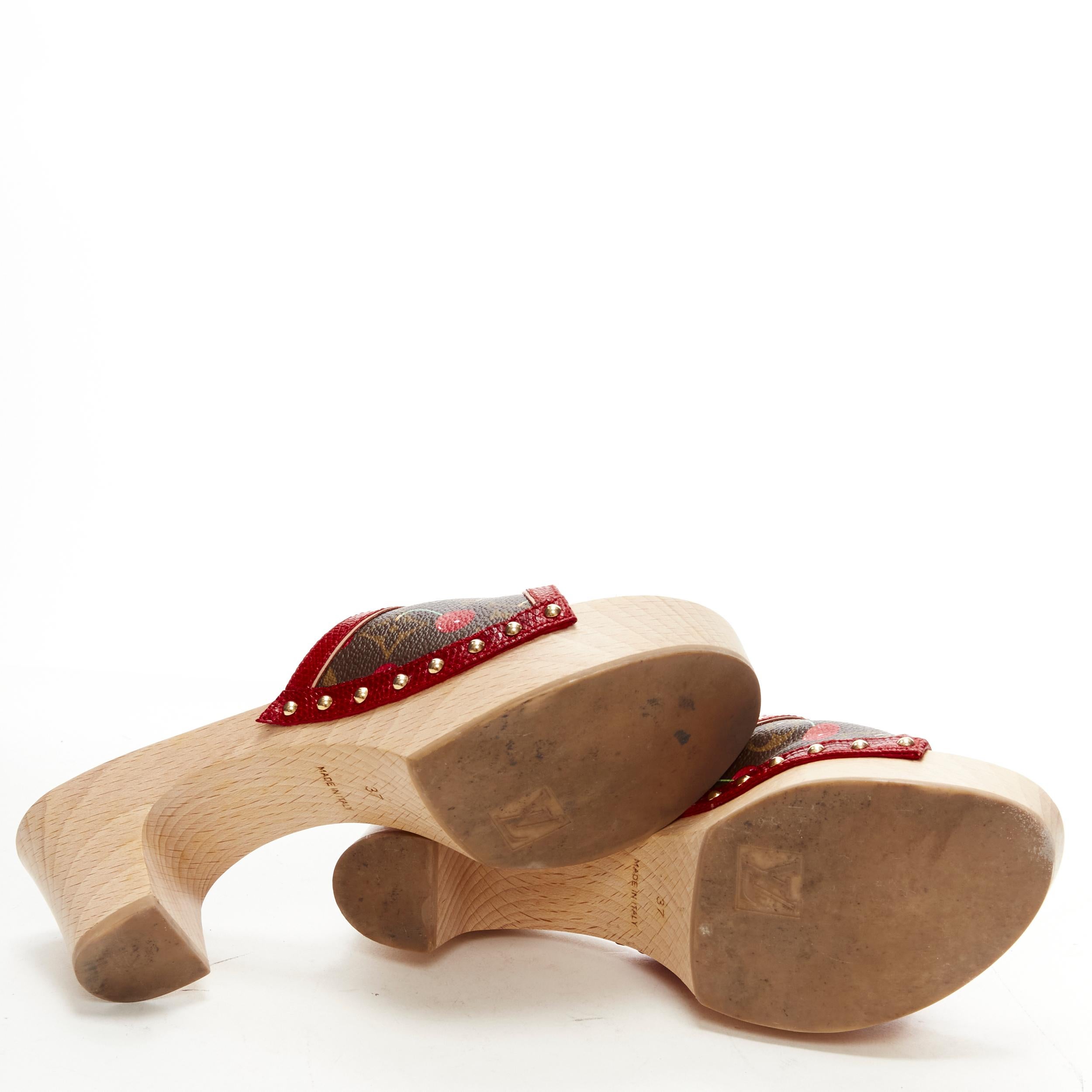 rare LOUIS VUITTON Takashi Murakami Cerises cherry wooden clog sandal EU37 For Sale 4