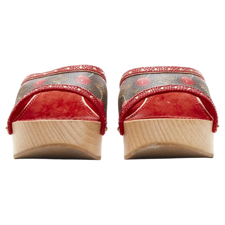 rare LOUIS VUITTON Takashi Murakami Cerises cherry wooden clog sandal EU37  For Sale at 1stDibs