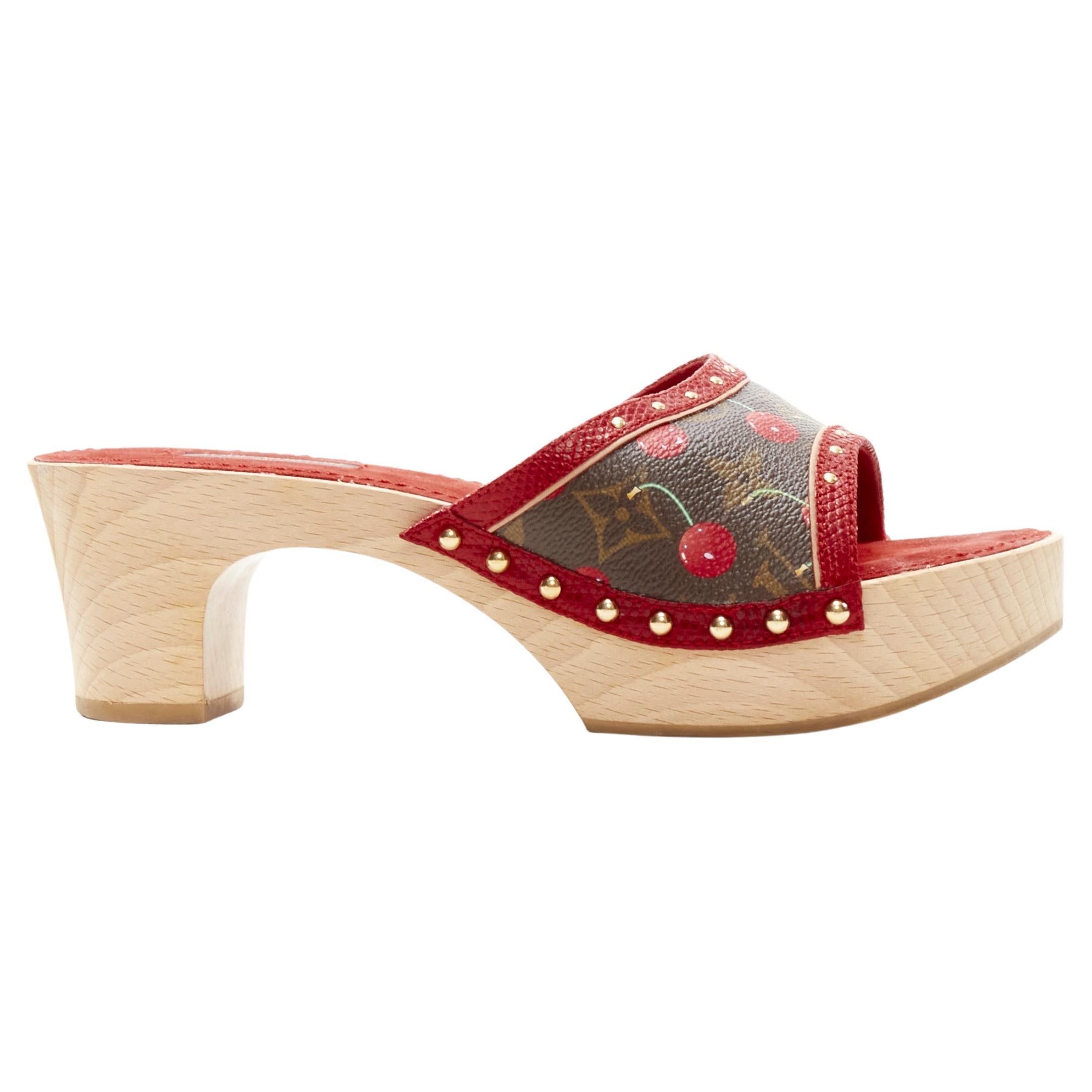 rare LOUIS VUITTON Takashi Murakami Cerises cherry wooden clog sandal EU37 For Sale