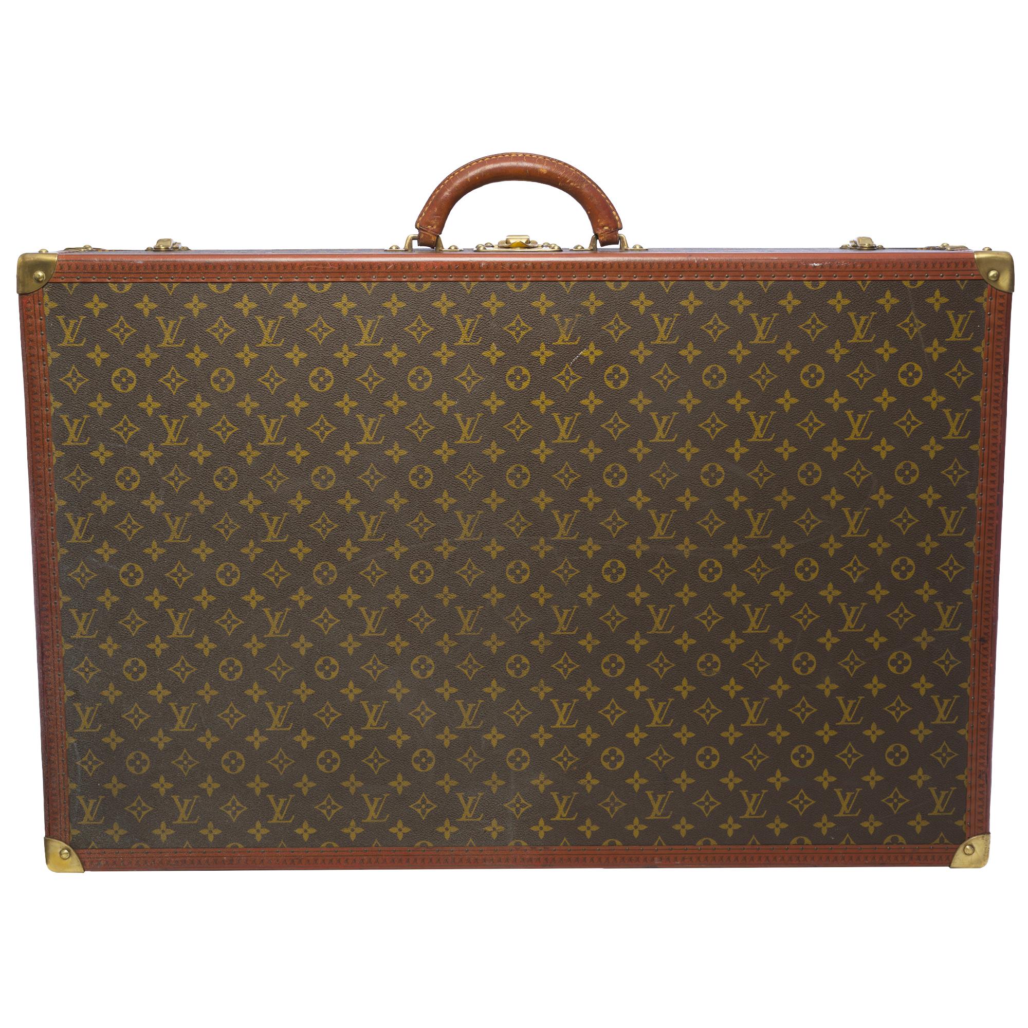 Brown Rare Louis Vuitton Trunk Alzer 80cm Suitcase in brown monogram canvas