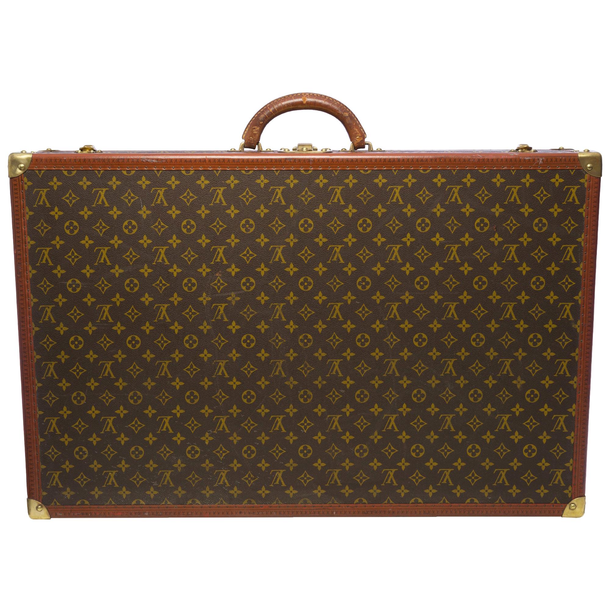 Rare Louis Vuitton Trunk Alzer 80cm Suitcase in brown monogram canvas