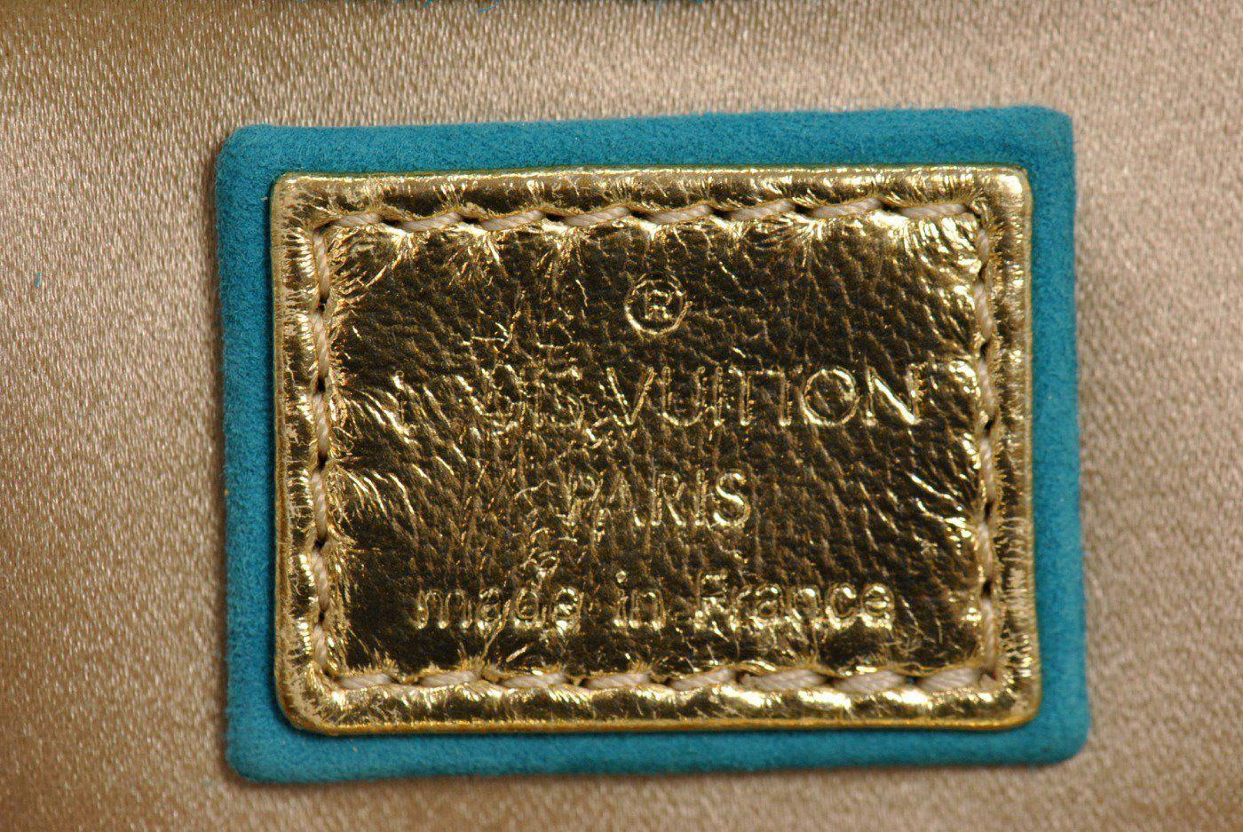 LOUIS VUITTON Limited Edition Aqua Suede & Gold LV Monogram Lock Evening Bag  For Sale 1