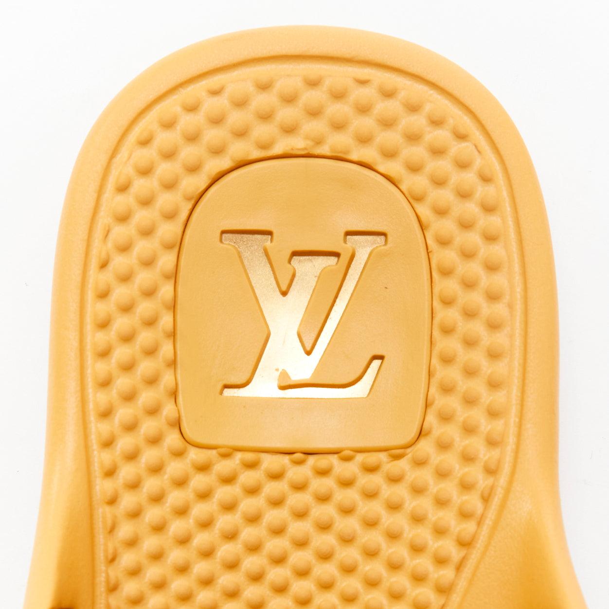rare LOUIS VUITTON Vintage gold brown monogram PVC rubber pool slides EU38 For Sale 4