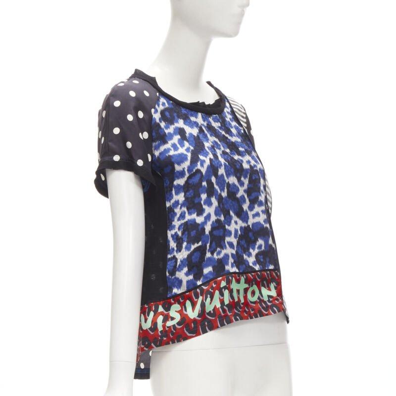 Seltenes LOUIS VUITTON Vintage Stephen Sprouse Leoparden-Patchwork-TShirt S (Grau) im Angebot