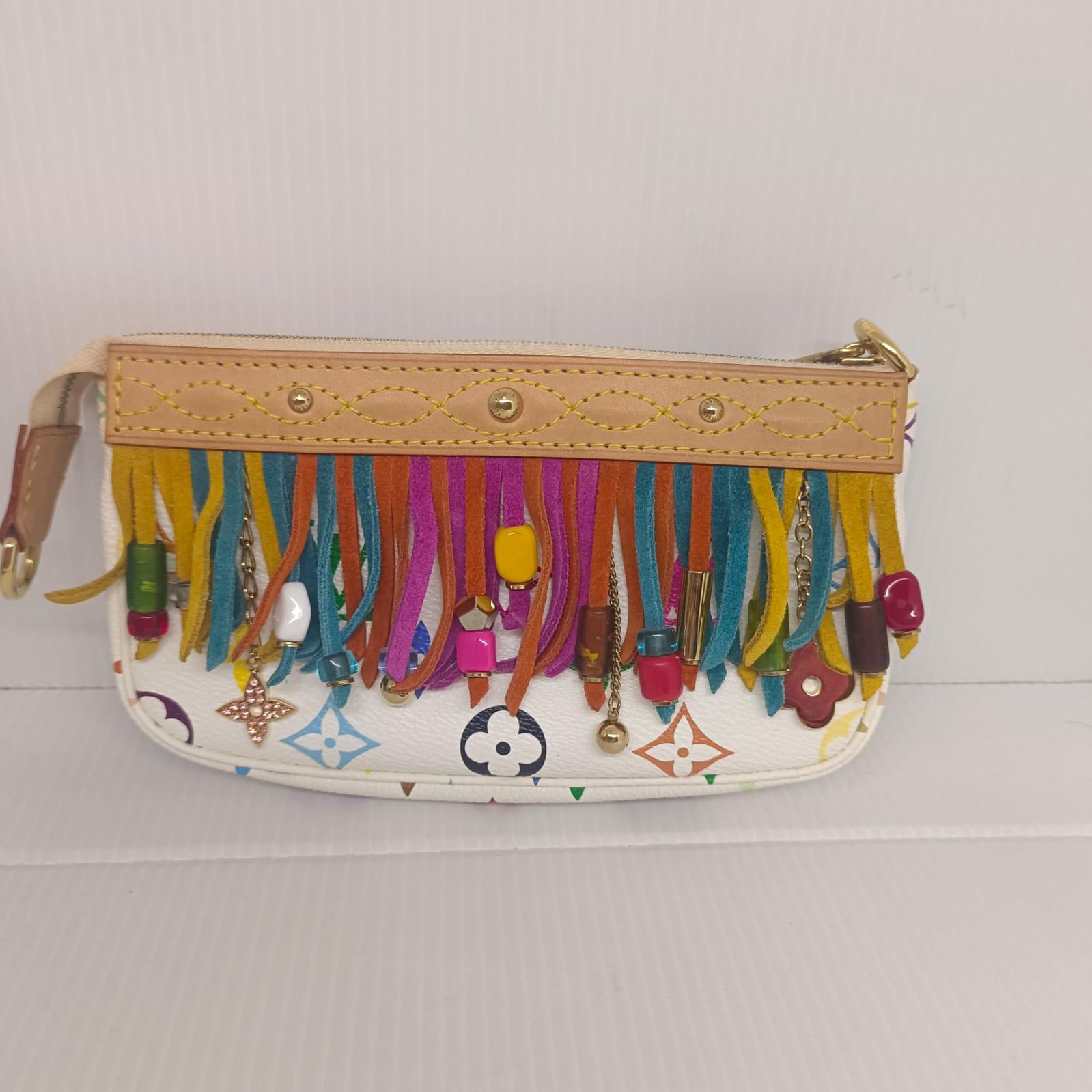 Louis Vuitton Rare sac seau à franges monogrammé blanc multicolore Murakami en vente 1