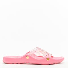 rare LOUIS VUITTON Y2K pink gold monogram clear PVC pool slides EU37