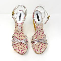 Rare Louis Vuitton Y2K Wedge Sandals 38.5 Floral Gold Heel Marc Jacobs 2007