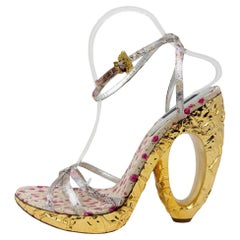 Rare Louis Vuitton Y2K Wedge Sandals 38.5 Floral Gold Heel Marc Jacobs 2007