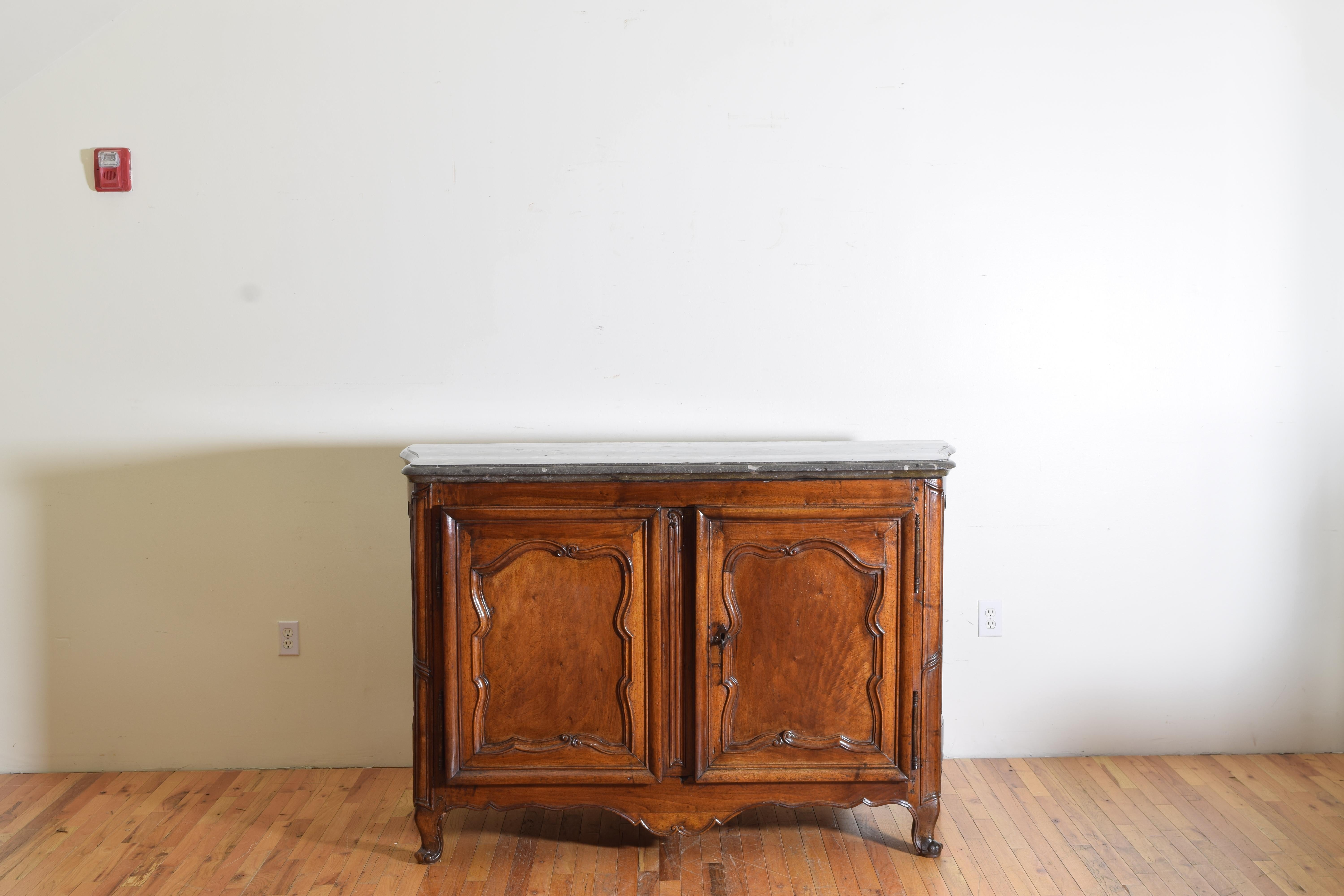 Rare Louis XIV/XV Period Carved Walnut Buffet, Marrone Fossilized Marble Top 1