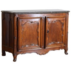 Rare Louis XIV/XV Period Carved Walnut Buffet, Marrone Fossilized Marble Top