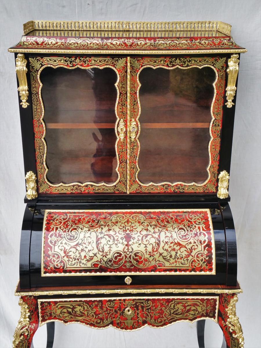 Rare Louis XV Desk Secretary Boulle Cabinet, France, 1865 In Good Condition In Paris, FR