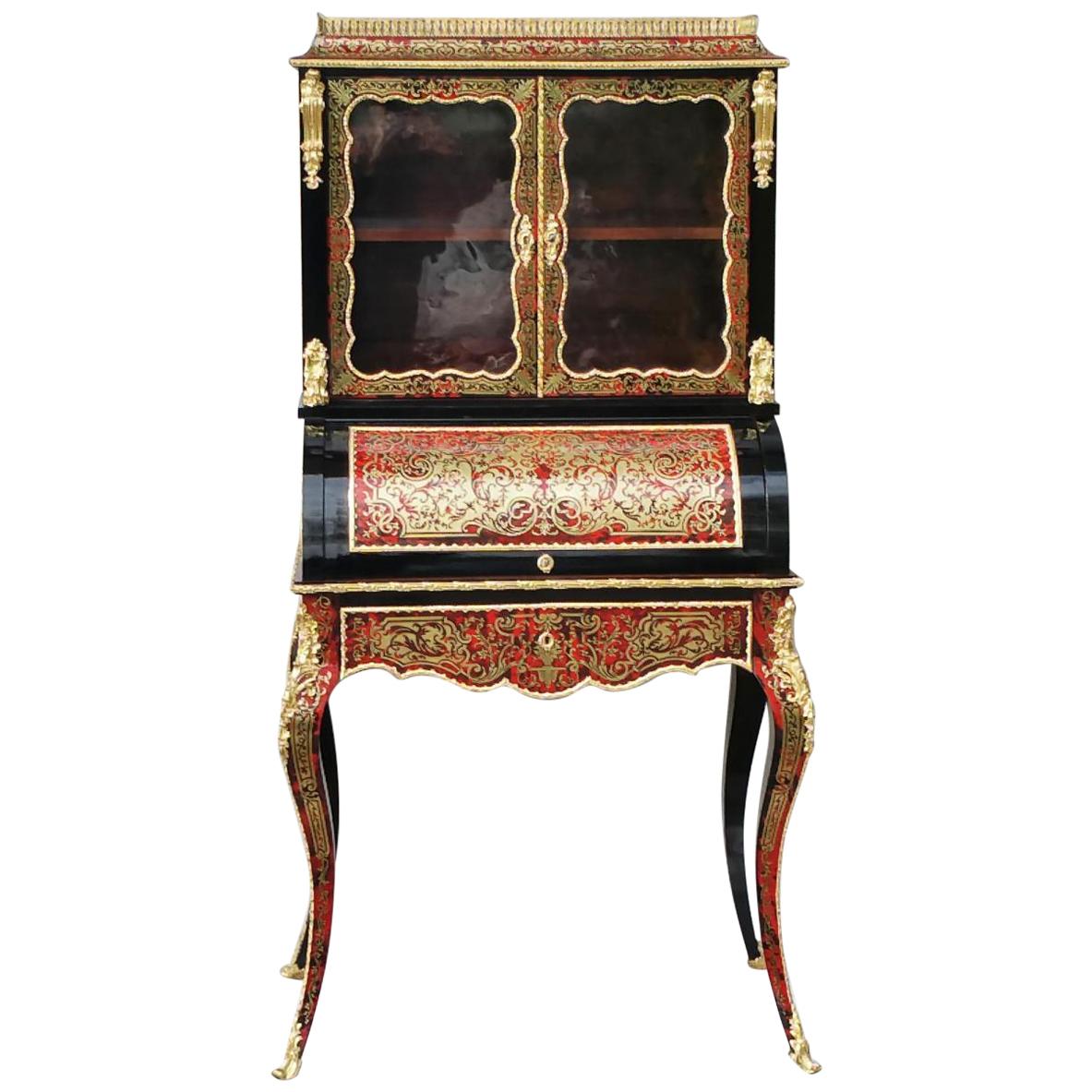 Rare Louis XV Desk Secretary Boulle Cabinet, France, 1865