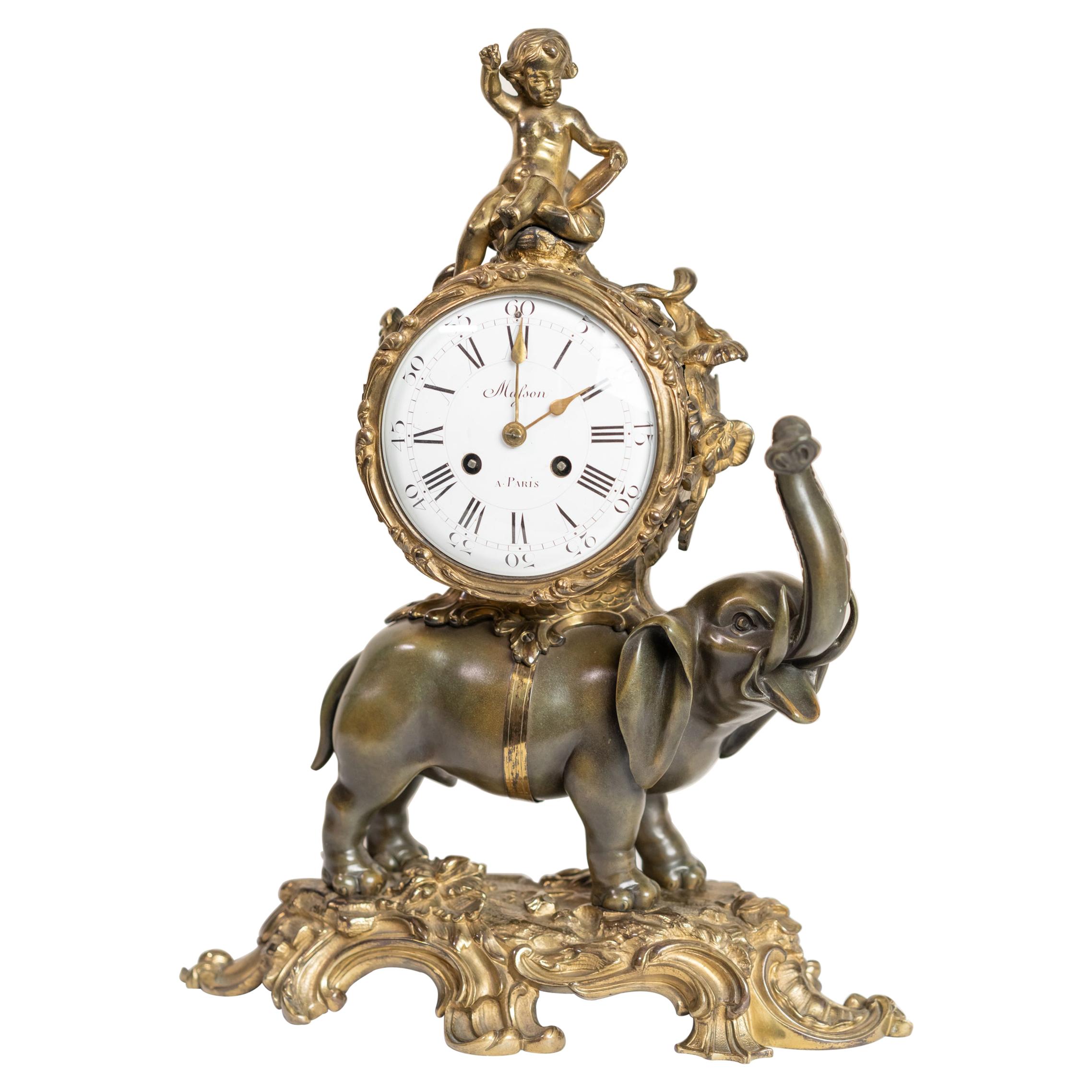 Rare Louis XV Style "Elephant" Bronze Mantel Clock