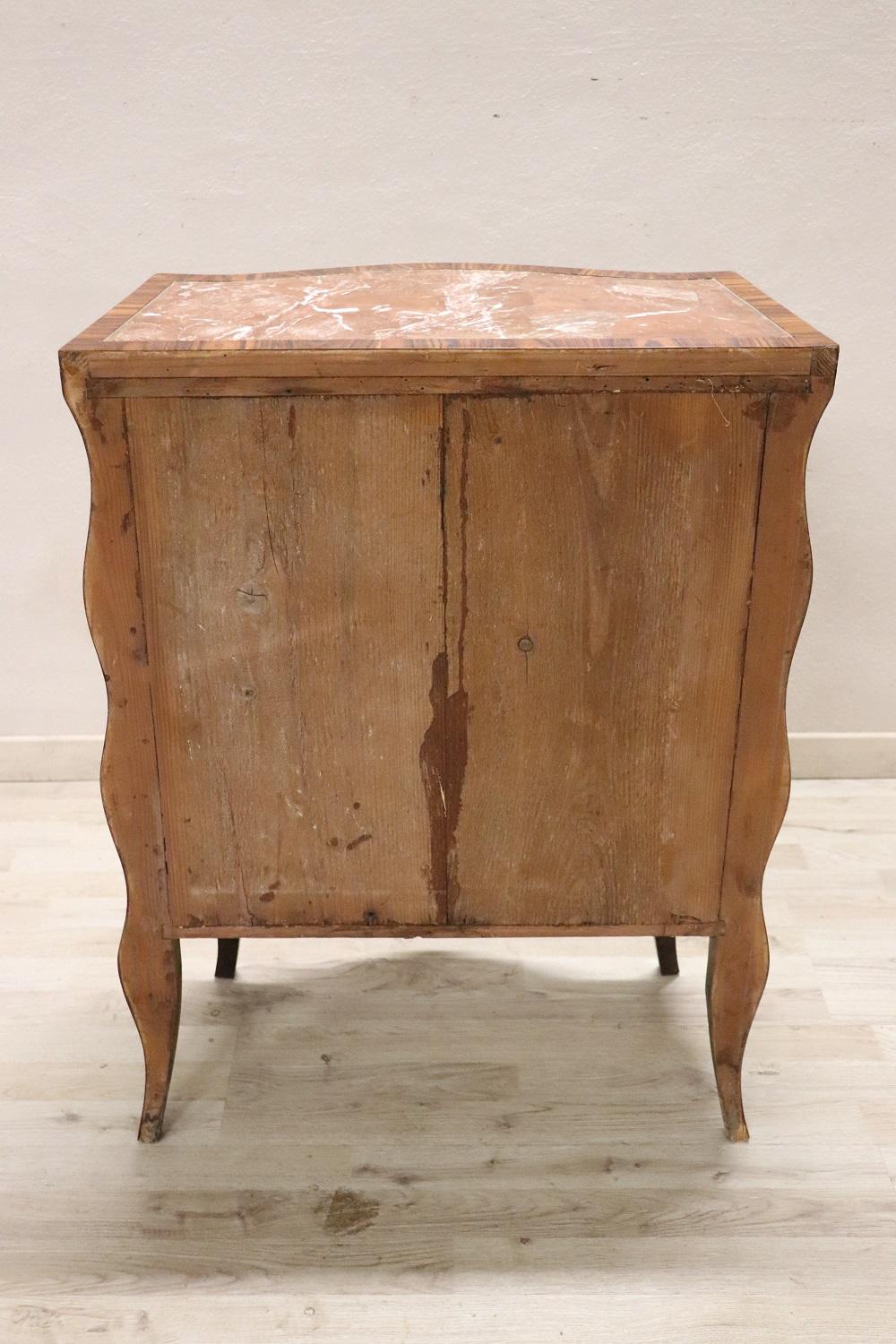 Rare Louis XV Style Small Chest of Drawers with Marble Top, Restored For Sale 5
