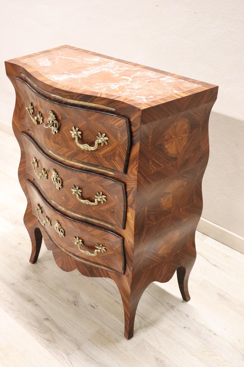 Rare Louis XV Style Small Chest of Drawers with Marble Top, Restored In Excellent Condition For Sale In Casale Monferrato, IT