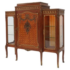 Rare Louis XVI display cabinet in marquetry with light, France ca. 1850