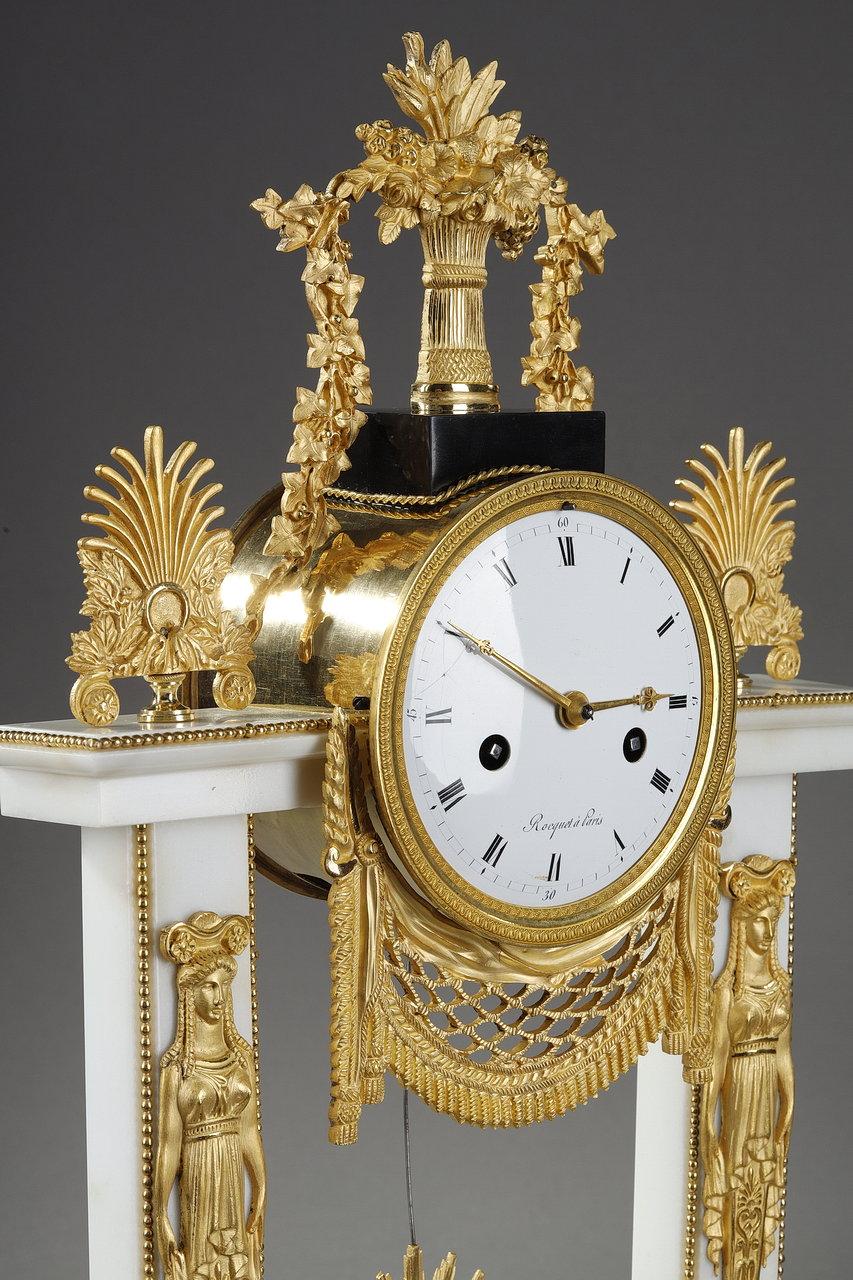 Gilt Rare Louis XVI Period Portico Clock by Jacques-Claude-martin Rocquet For Sale