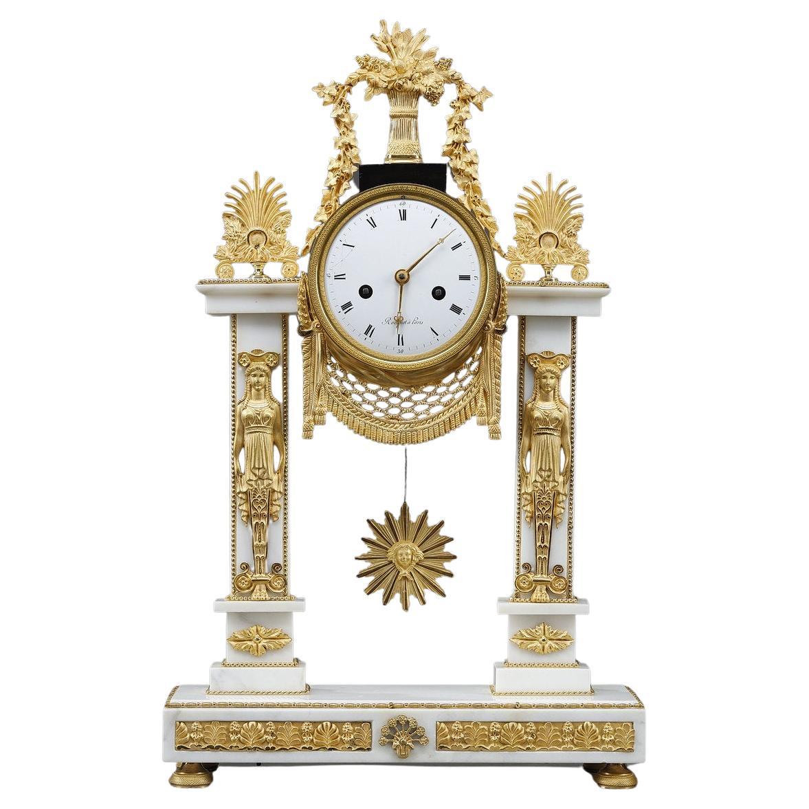 Rare horloge Portico d'époque Louis XVI par Jacques-Claude-martin Rocquet
