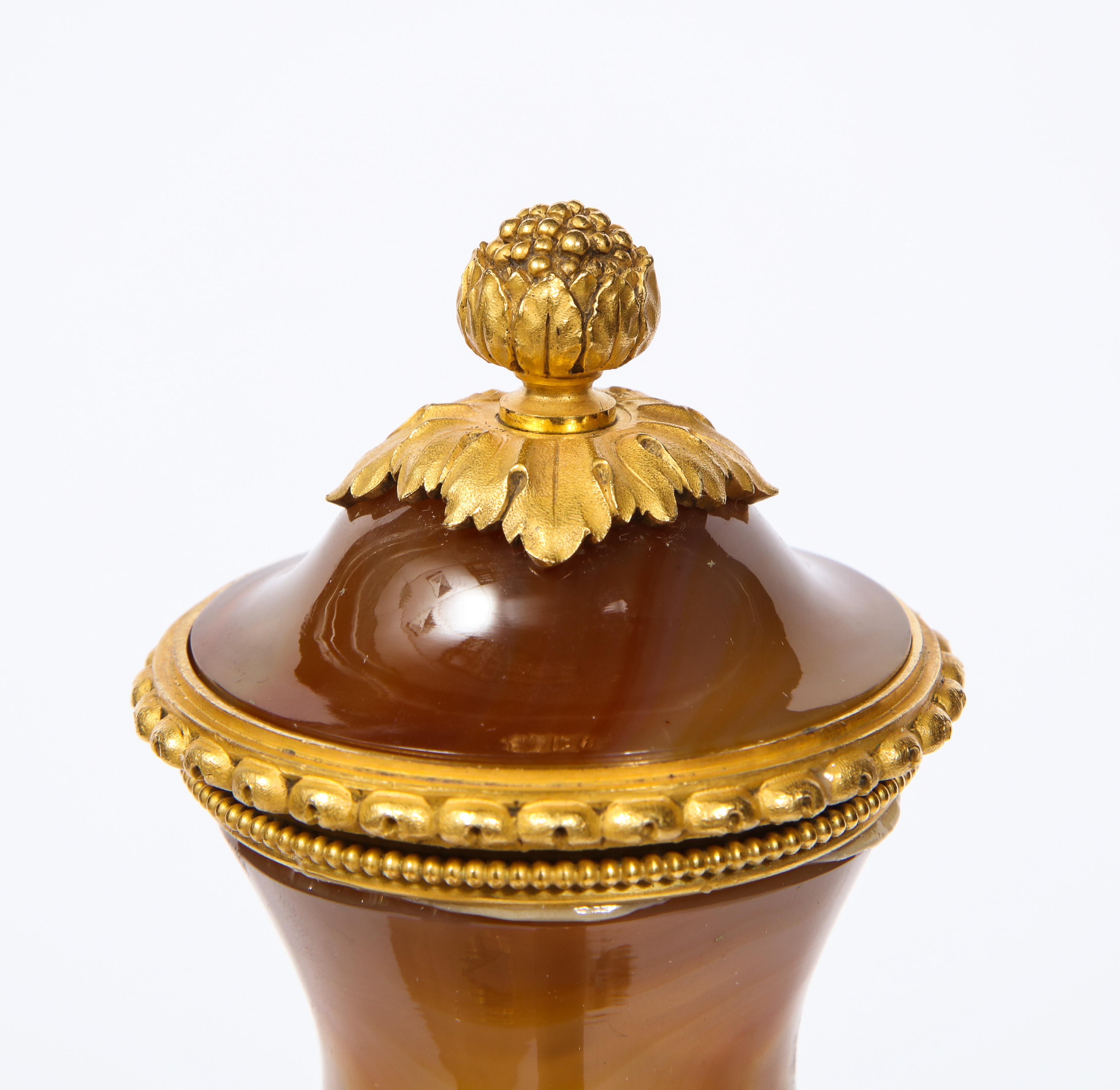 Rare Louis XVI Russian Ormolu Mounted Agate Vase with Dore Bronze Swan Handles For Sale 4