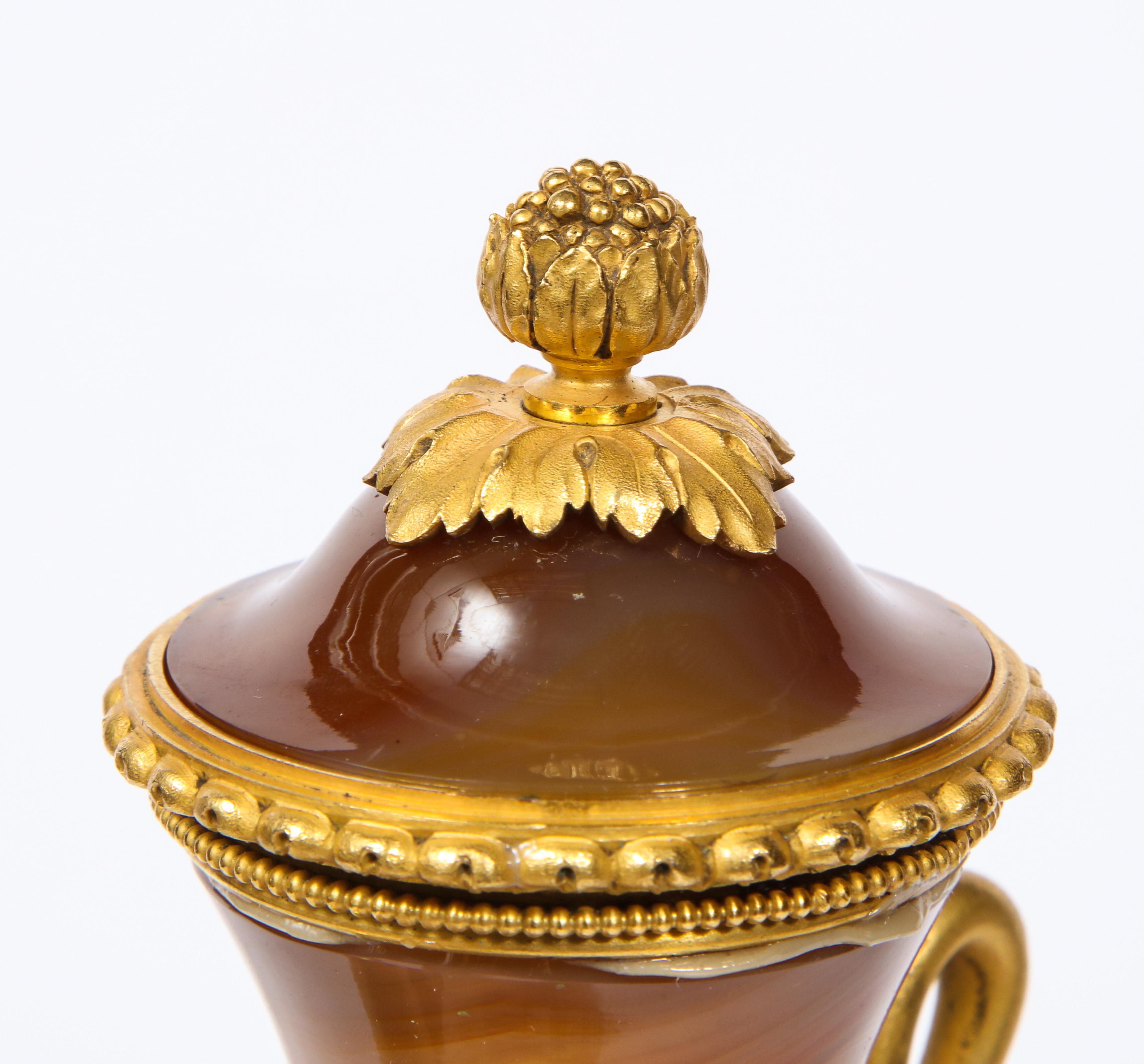 Rare Louis XVI Russian Ormolu Mounted Agate Vase with Dore Bronze Swan Handles For Sale 5