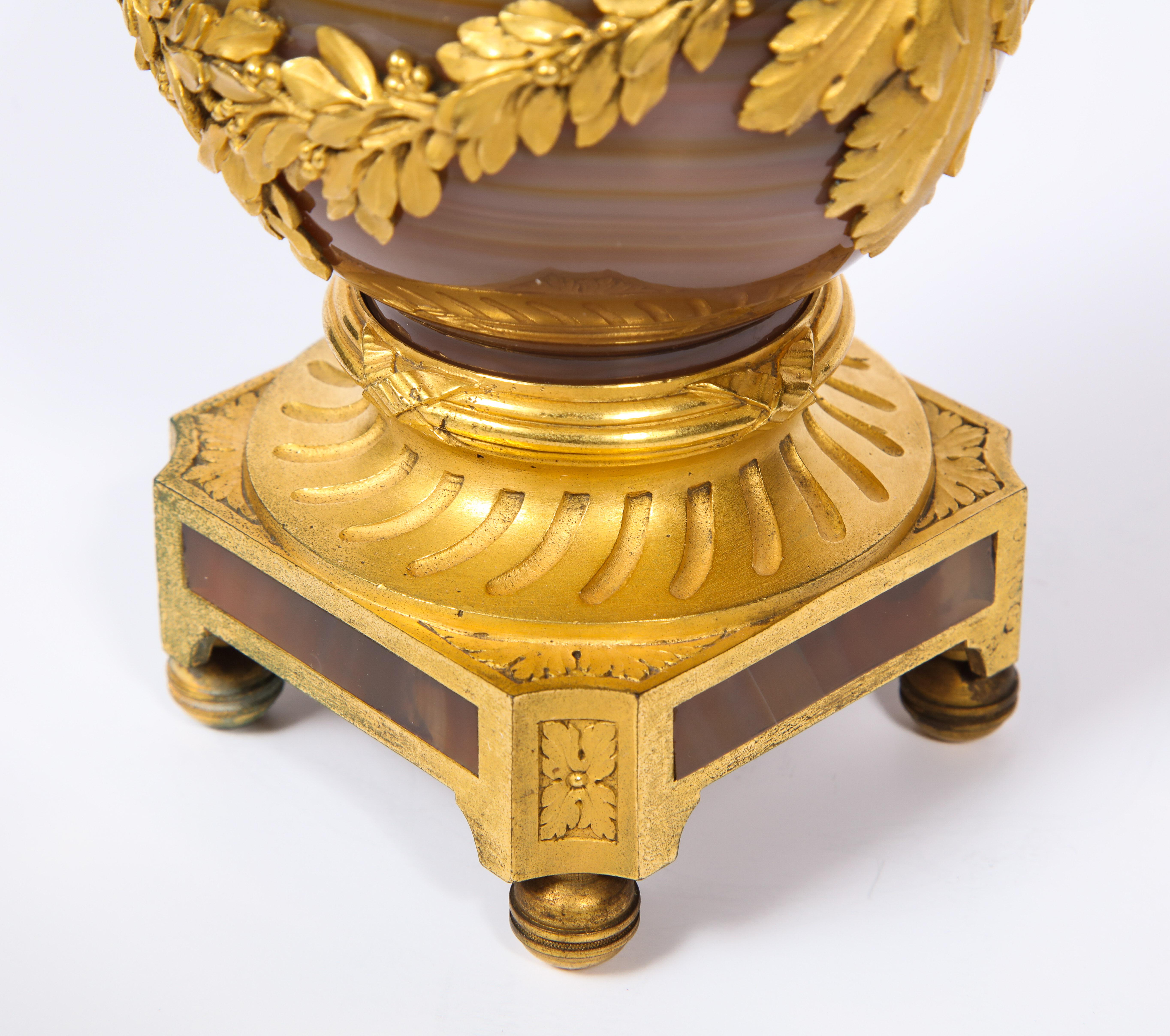 Rare Louis XVI Russian Ormolu Mounted Agate Vase with Dore Bronze Swan Handles For Sale 8