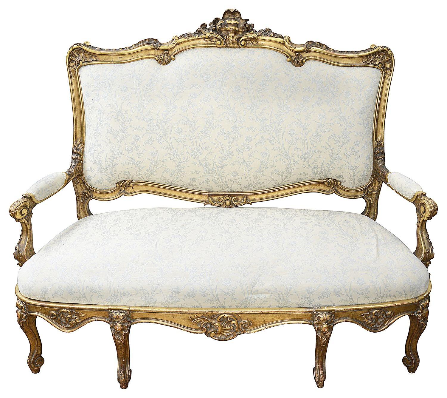 Louis XIV Rare Louis XVI Style French Gilt Wood Salon Suite, 1880 For Sale