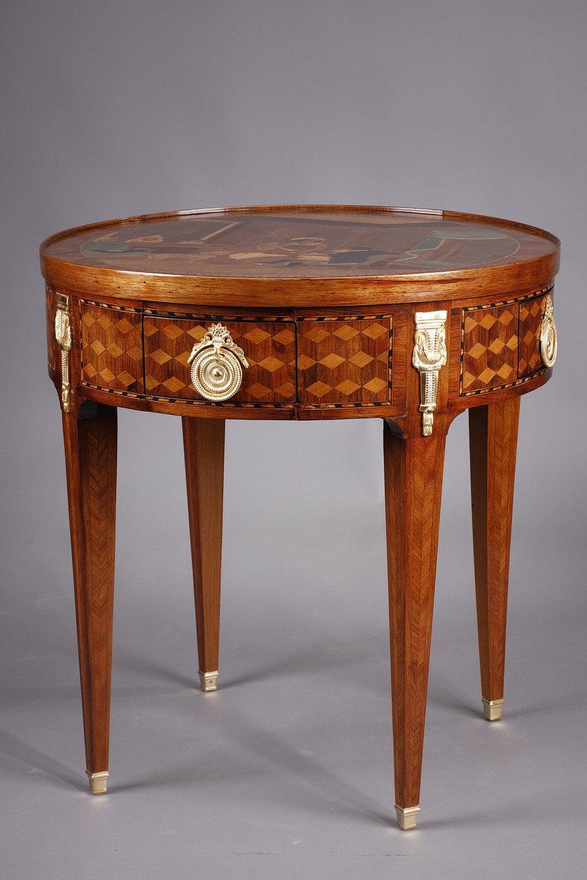 Rare Louis XVI style game table with wood marquetry decoration 3