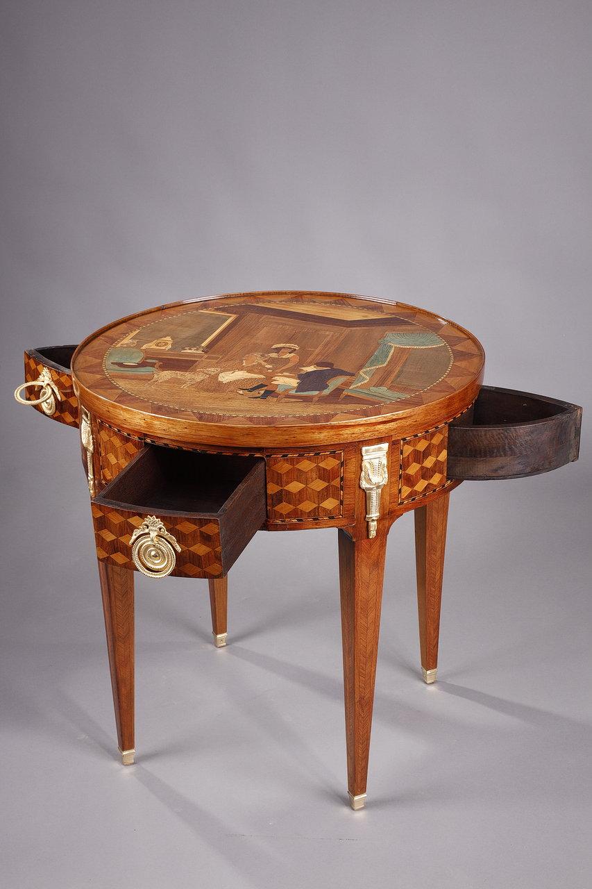 Rare Louis XVI style game table with wood marquetry decoration 5