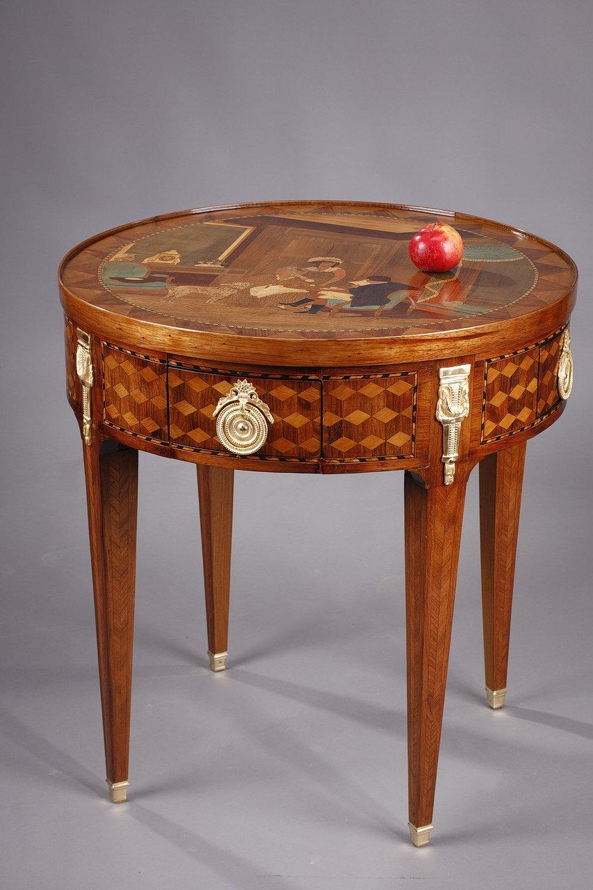 Rare Louis XVI style game table with wood marquetry decoration For Sale 2