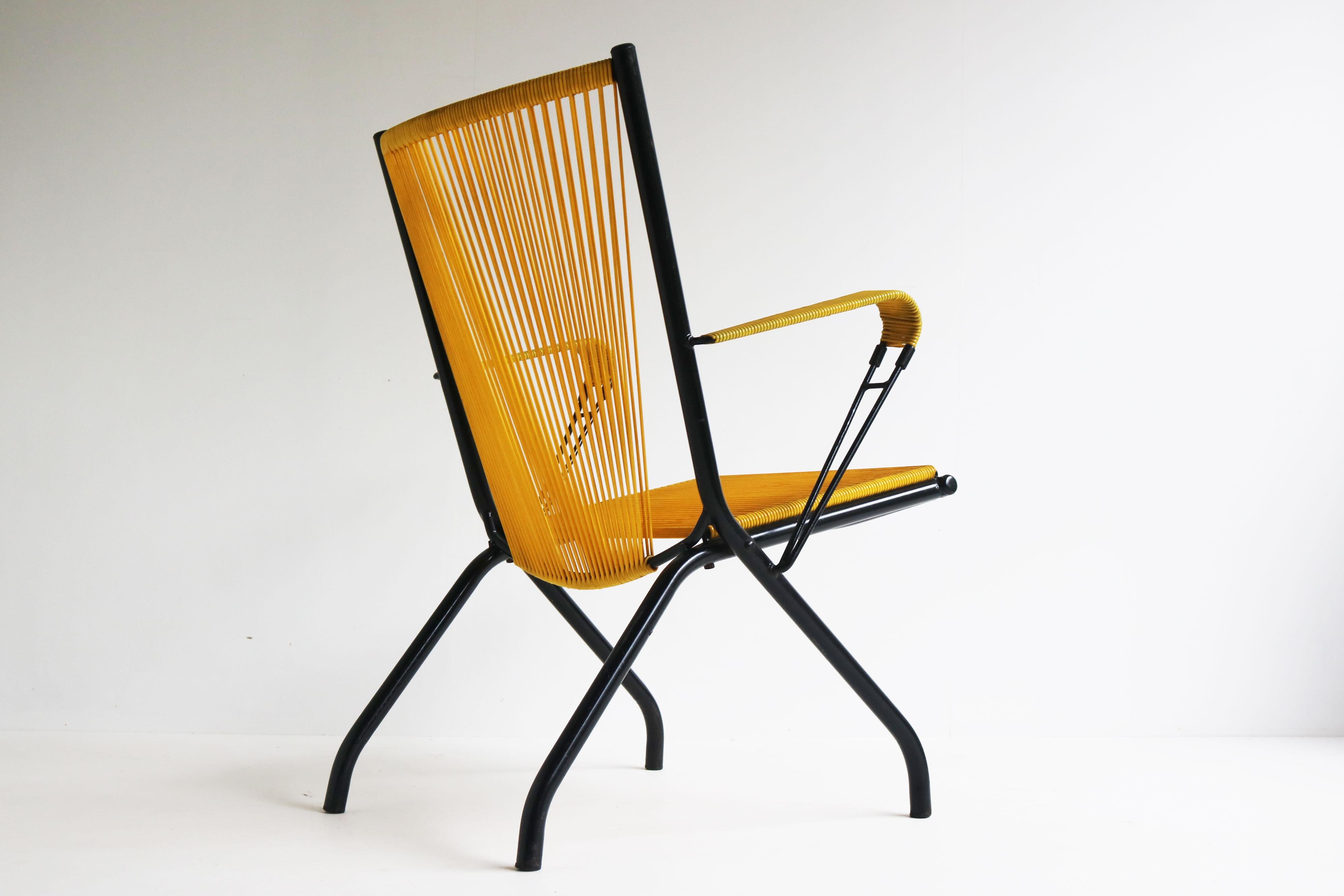 Metal Rare lounge chair by Andre Monpoix 1950 France foldable For Sale