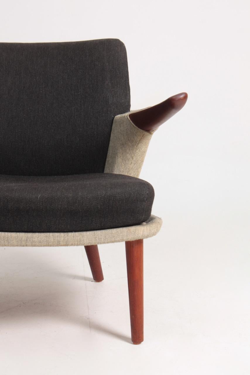 Danish Rare Lounge Chair in Original Fabric and Teak by Ib Kofod Larsen, 1950s
