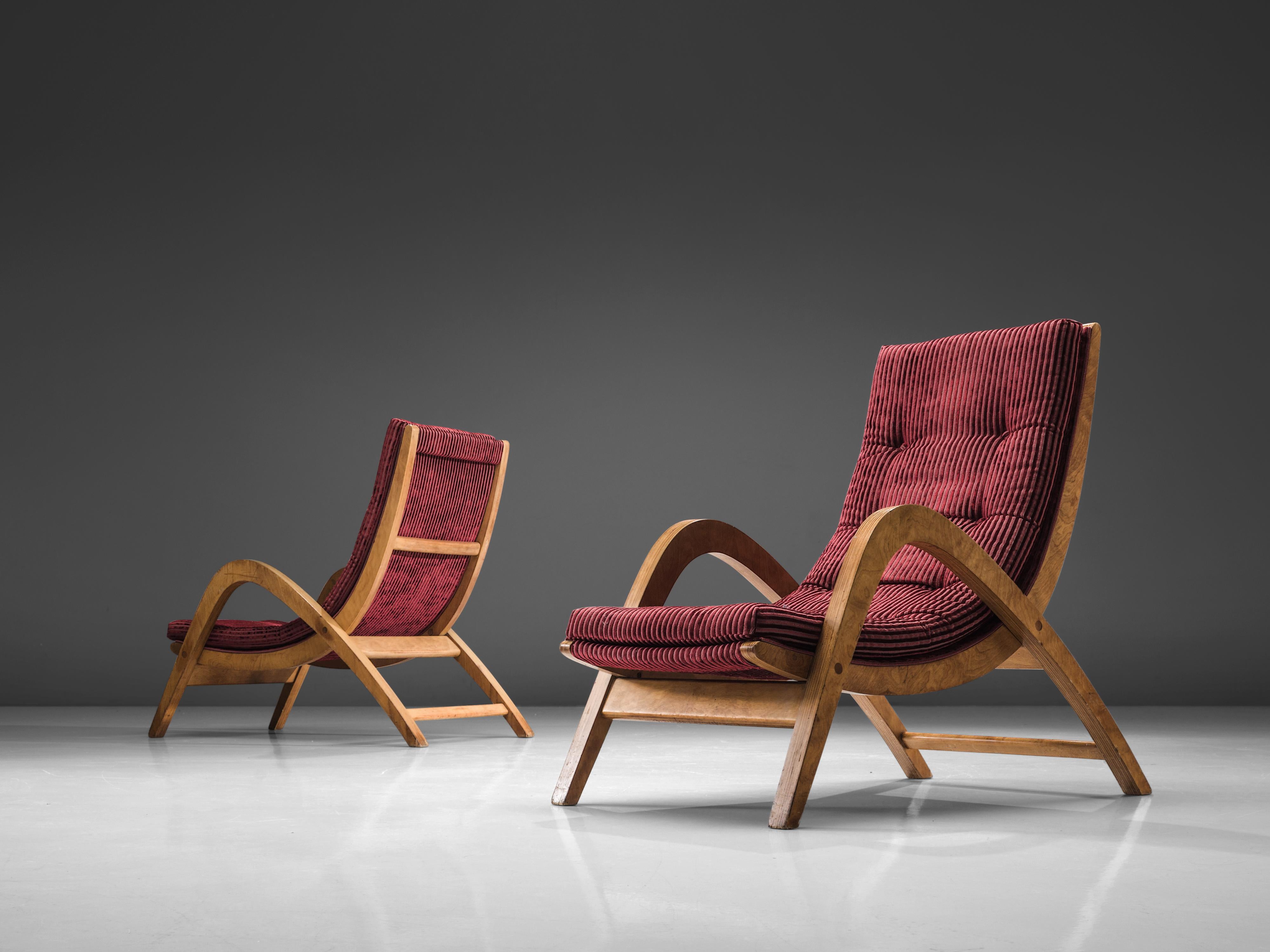 Scottish Rare Lounge Chairs by Neil Morris in Velvet Burgundy Upholstery