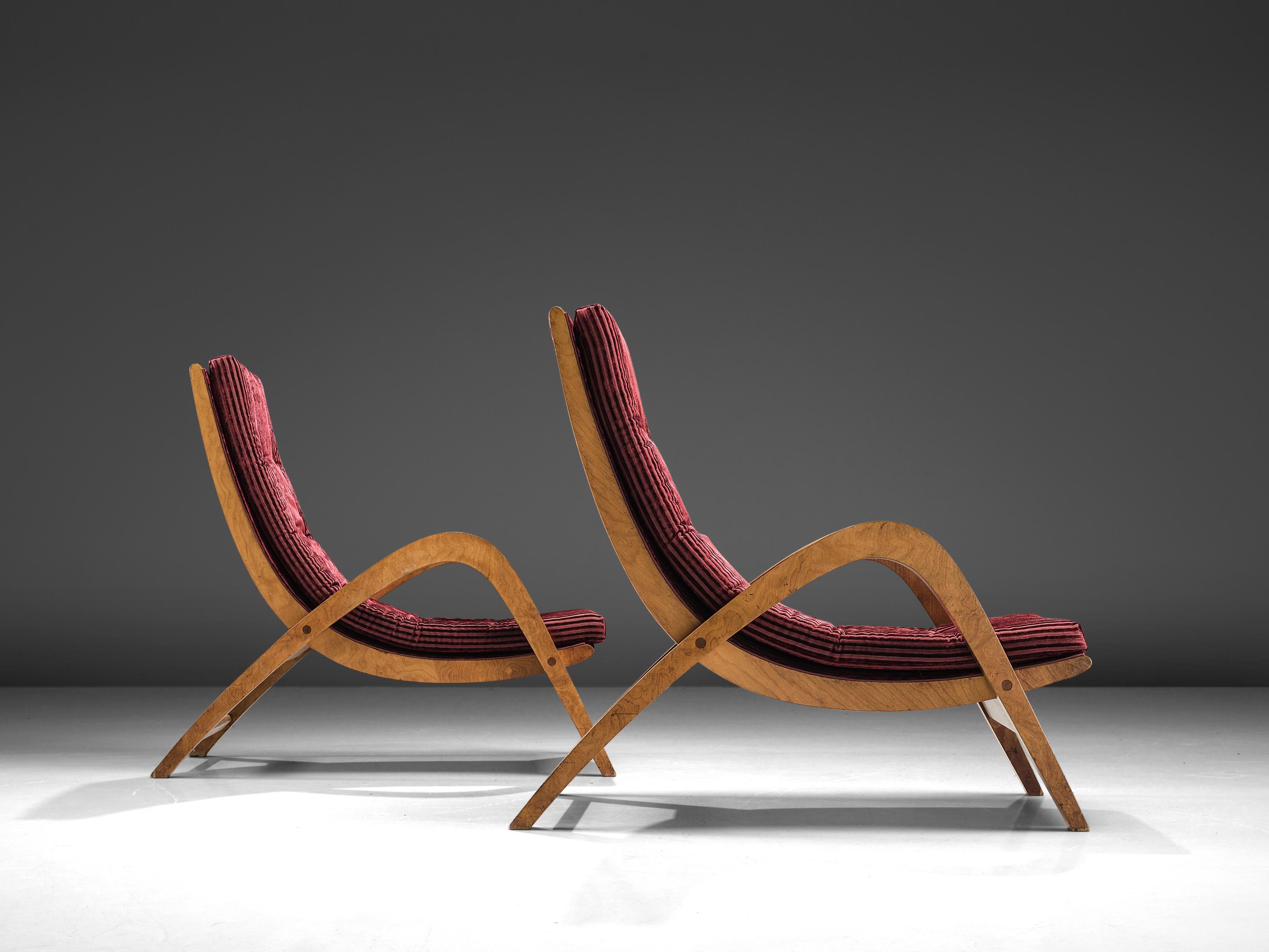 Mid-20th Century Rare Lounge Chairs by Neil Morris in Velvet Burgundy Upholstery