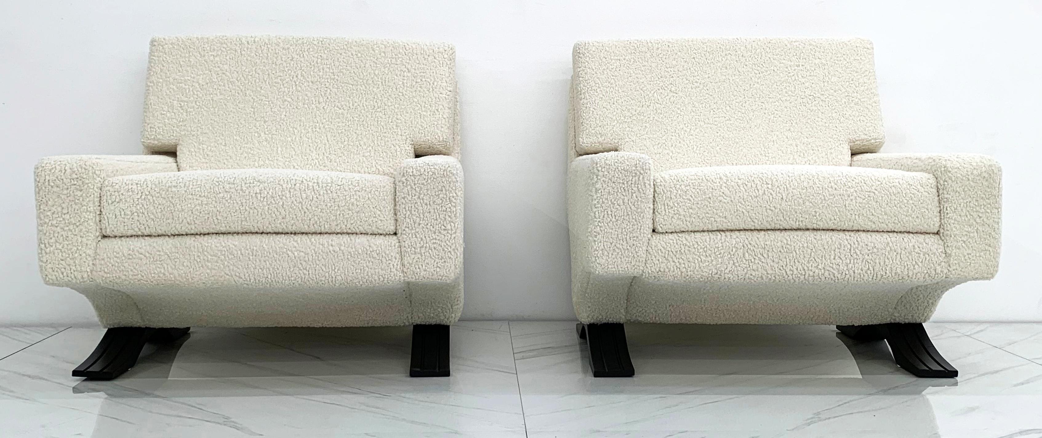 Mid-Century Modern Rare Lounge Chairs in White Boucle, Franz T. Sartori, Flexform, 1965