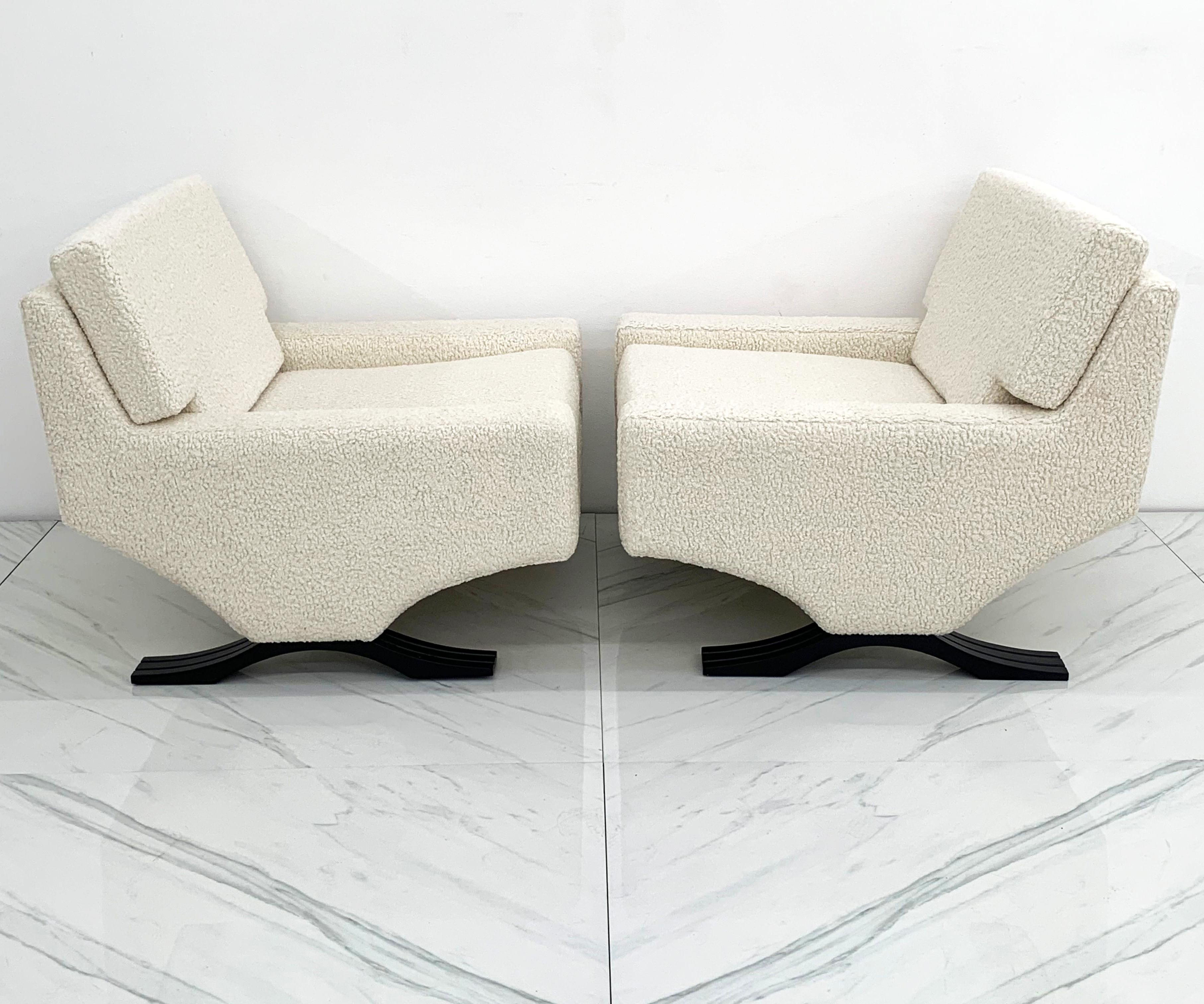 Mid-20th Century Rare Lounge Chairs in White Boucle, Franz T. Sartori, Flexform, 1965