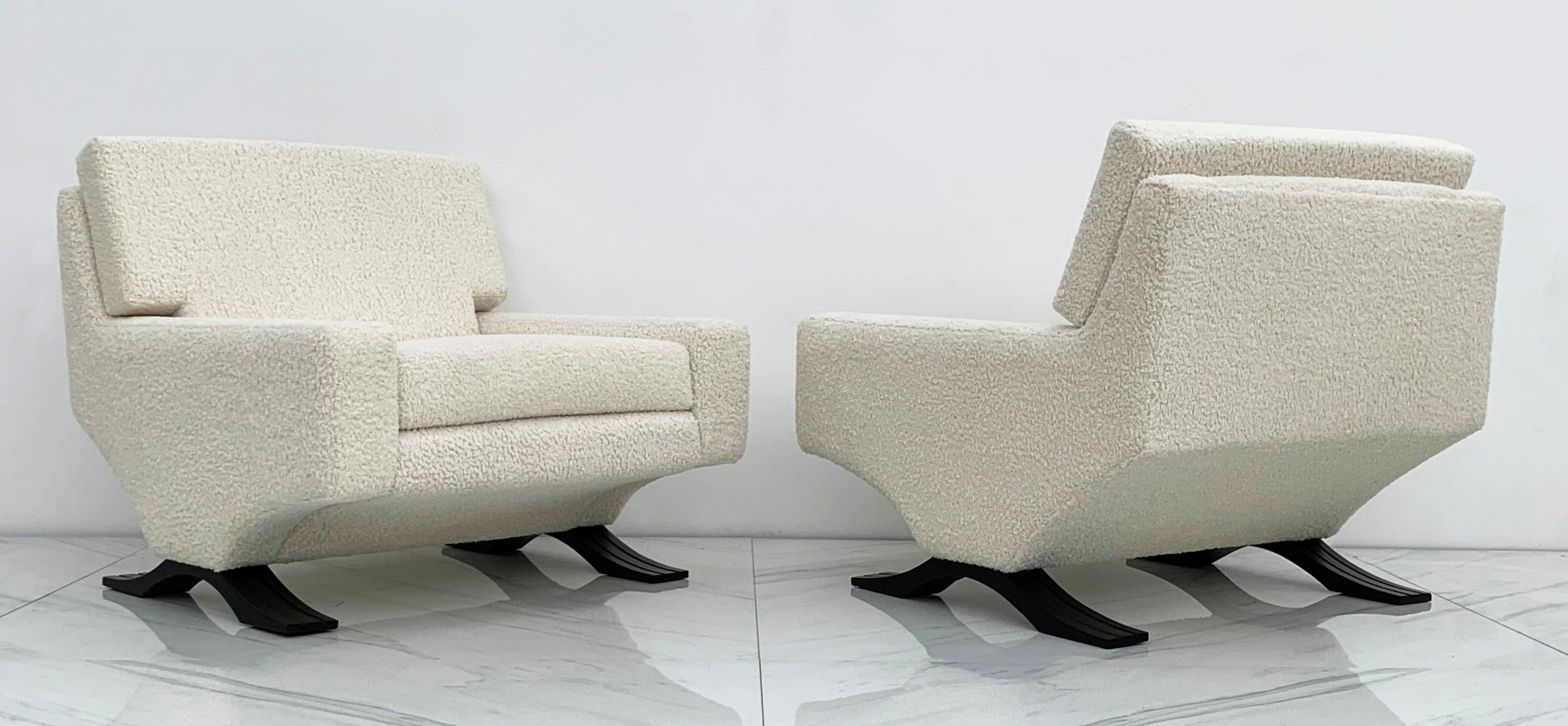 Bouclé Rare Lounge Chairs in White Boucle, Franz T. Sartori, Flexform, 1965