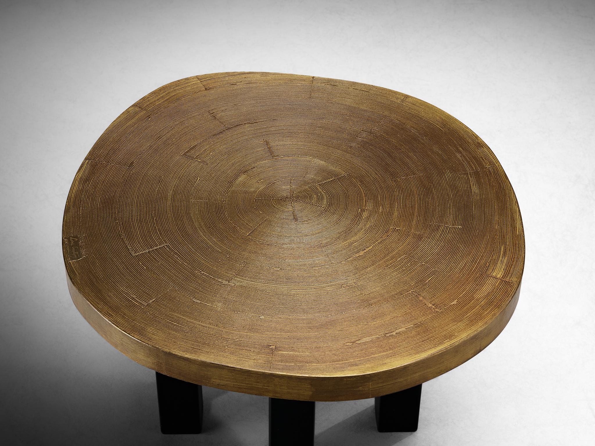 Belgian Rare Lova Creation Free Form Side Table in Etched Brass For Sale