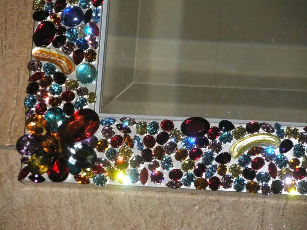 20th Century Rare Lovely Estate Swarovski Crystal Elements Murano Glass Colorful Mirror For Sale