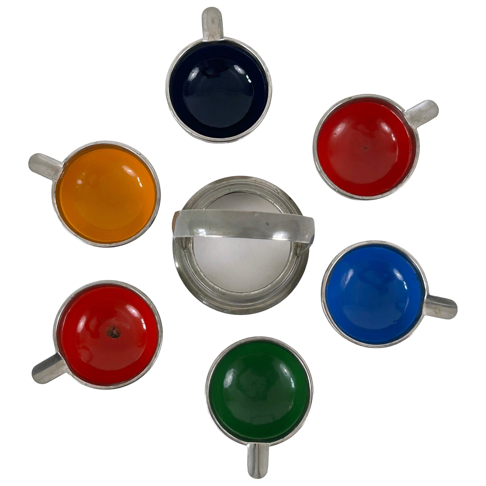 Rare & Lovely Mid-Century Modern Small Enameled Ashtray Set of Six Germany 1960s For Sale