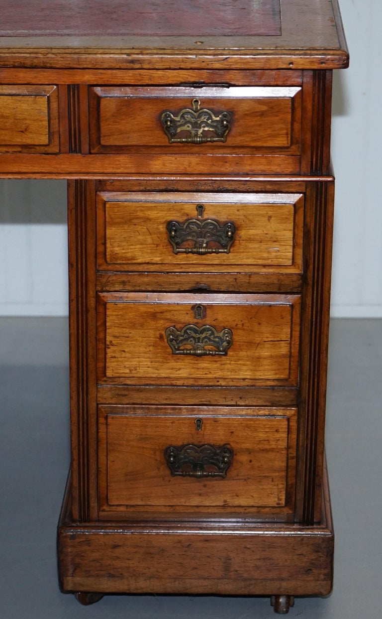 Rare Lovely Solid Walnut Victorian Desk Victorian Porcelain Castors