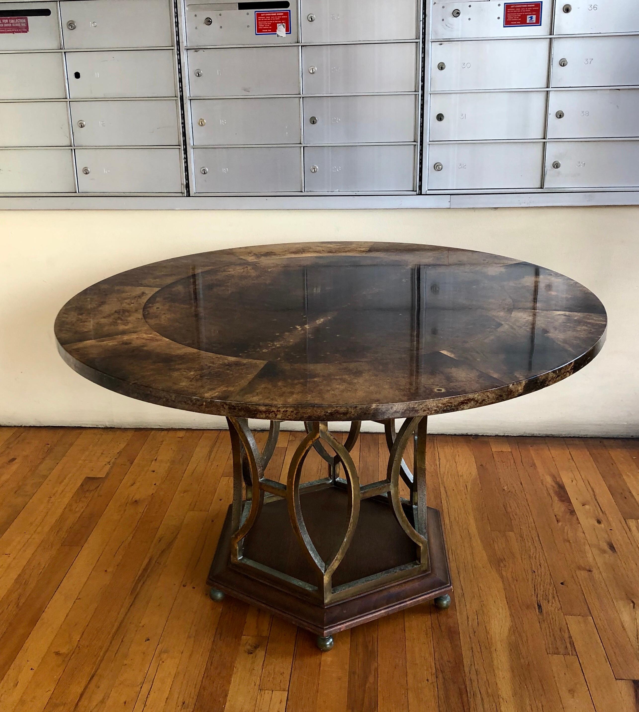 Hollywood Regency Rare Game / Dinning Table by Aldo Tura Italy Goatskin and Brass For Sale