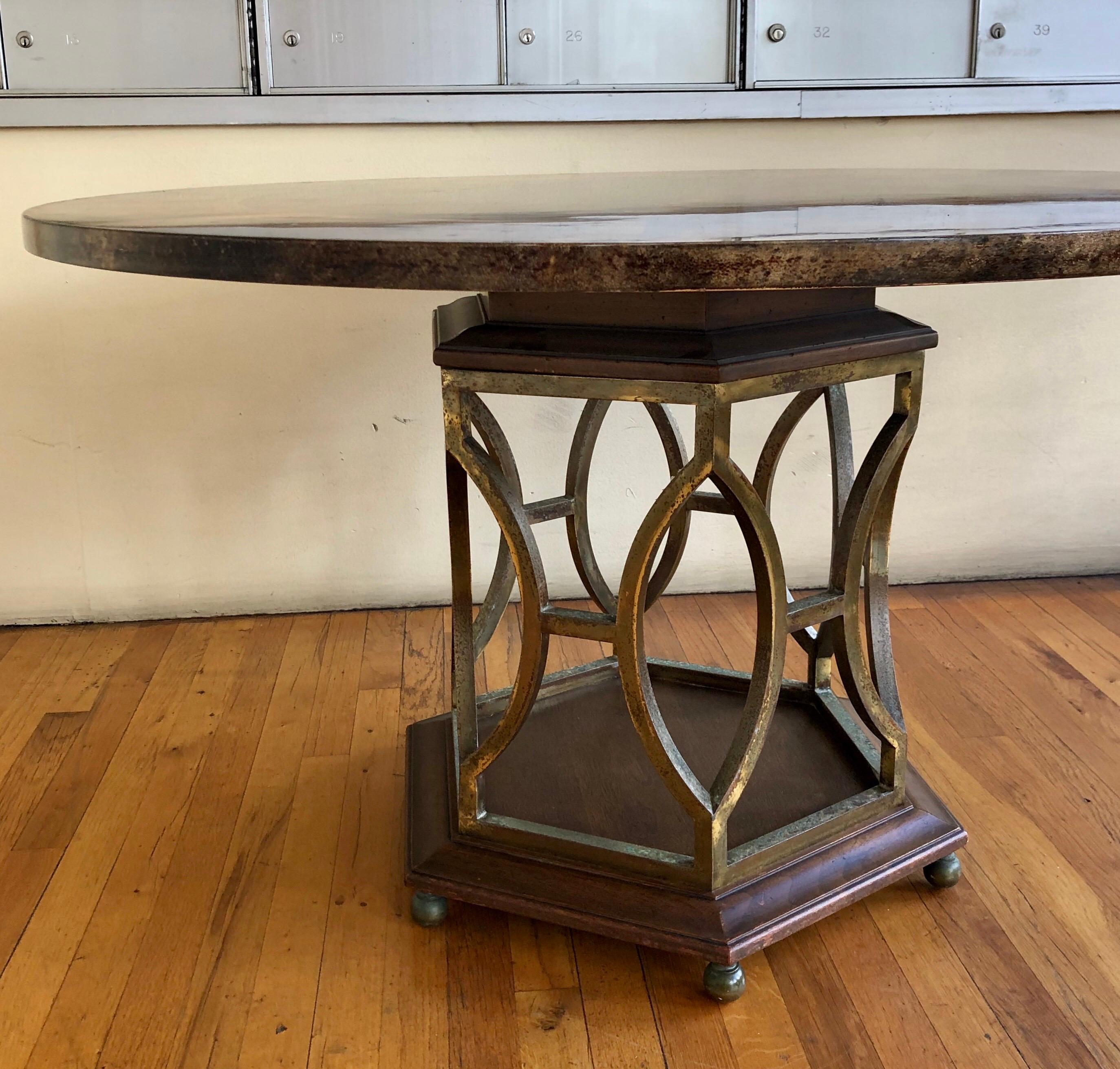 Rare Game / Dinning Table by Aldo Tura Italy Goatskin and Brass In Good Condition For Sale In San Diego, CA