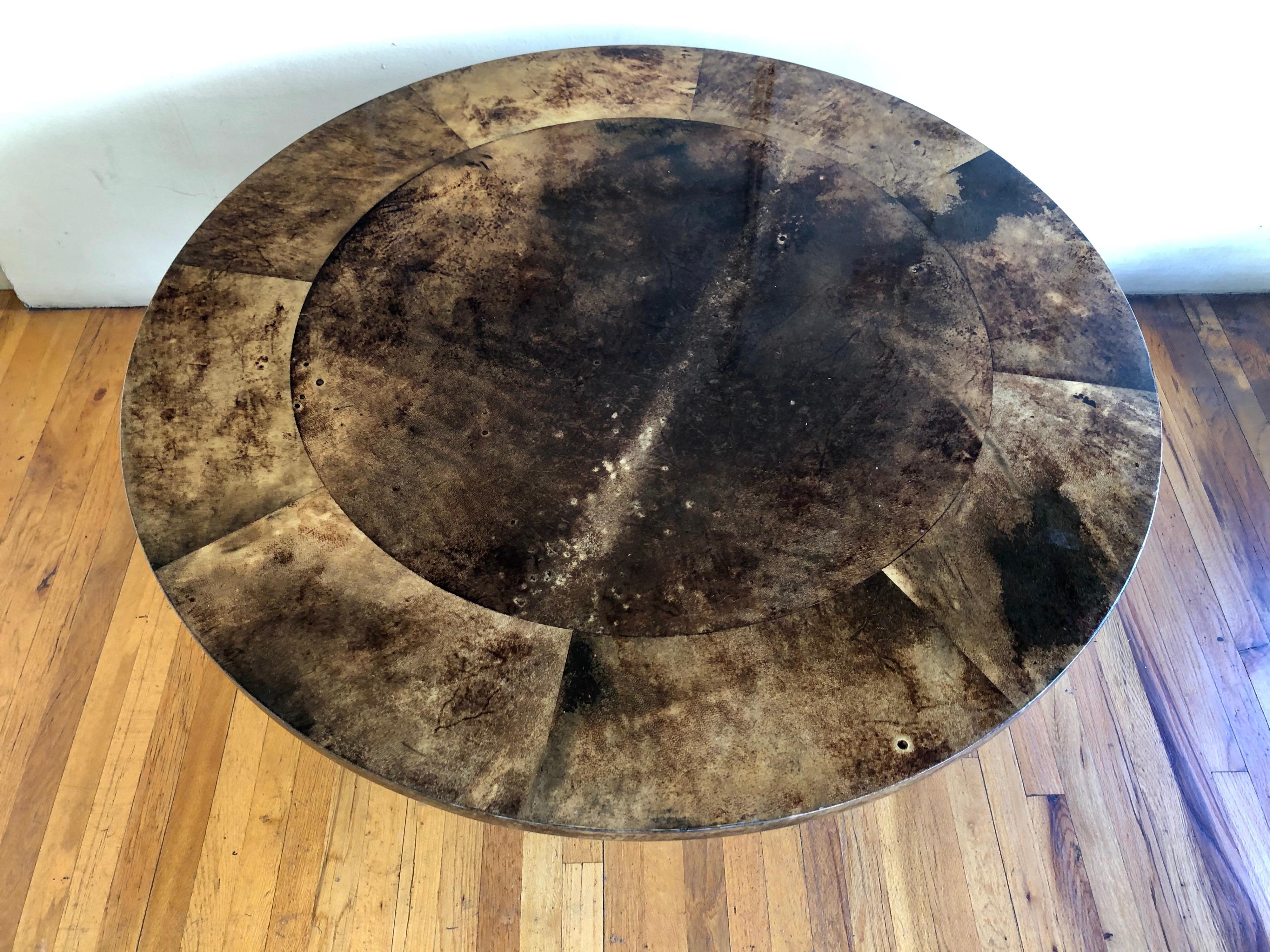 20th Century Rare Game / Dinning Table by Aldo Tura Italy Goatskin and Brass For Sale