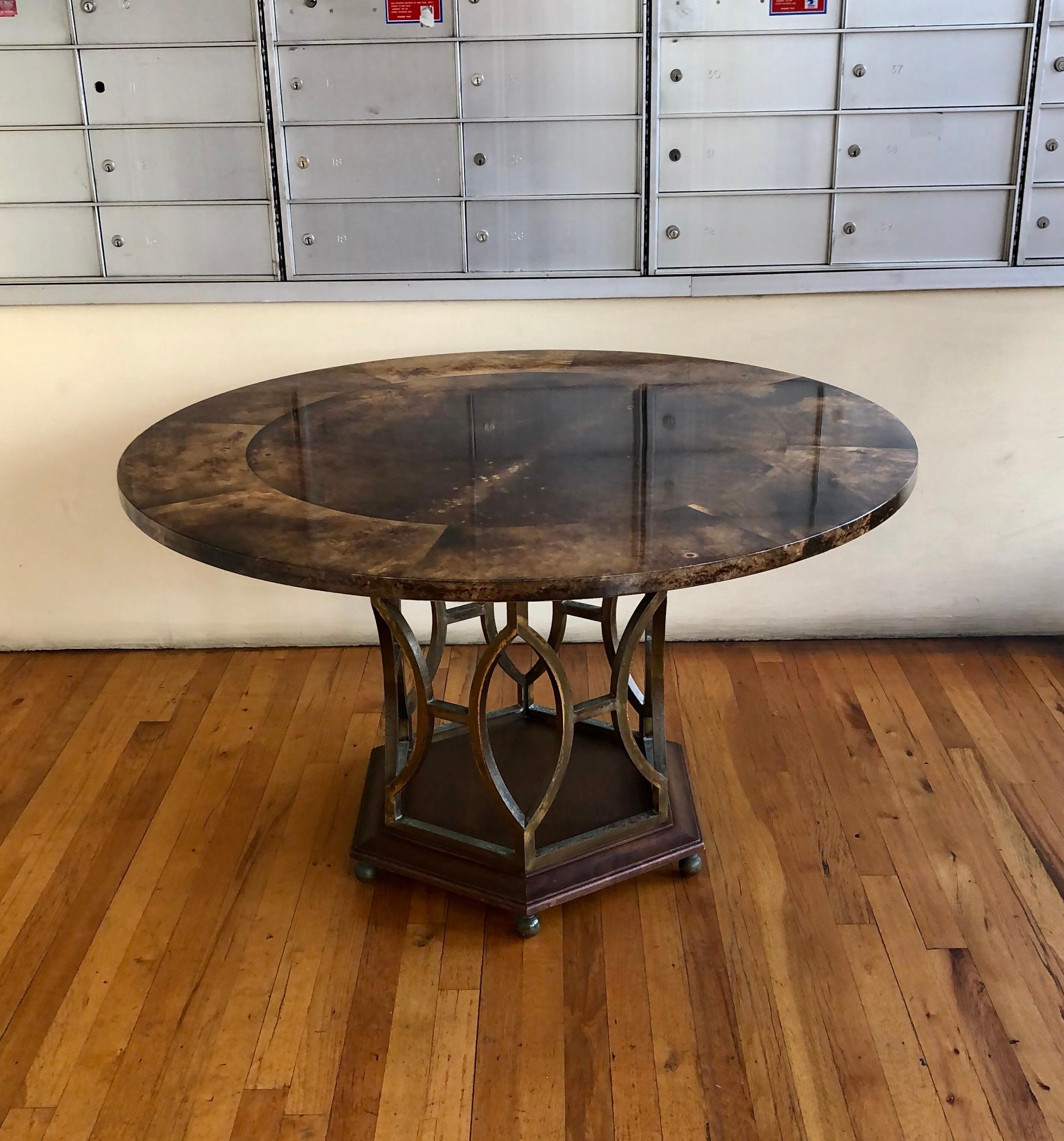 Rare Game / Dinning Table by Aldo Tura Italy Goatskin and Brass For Sale 1