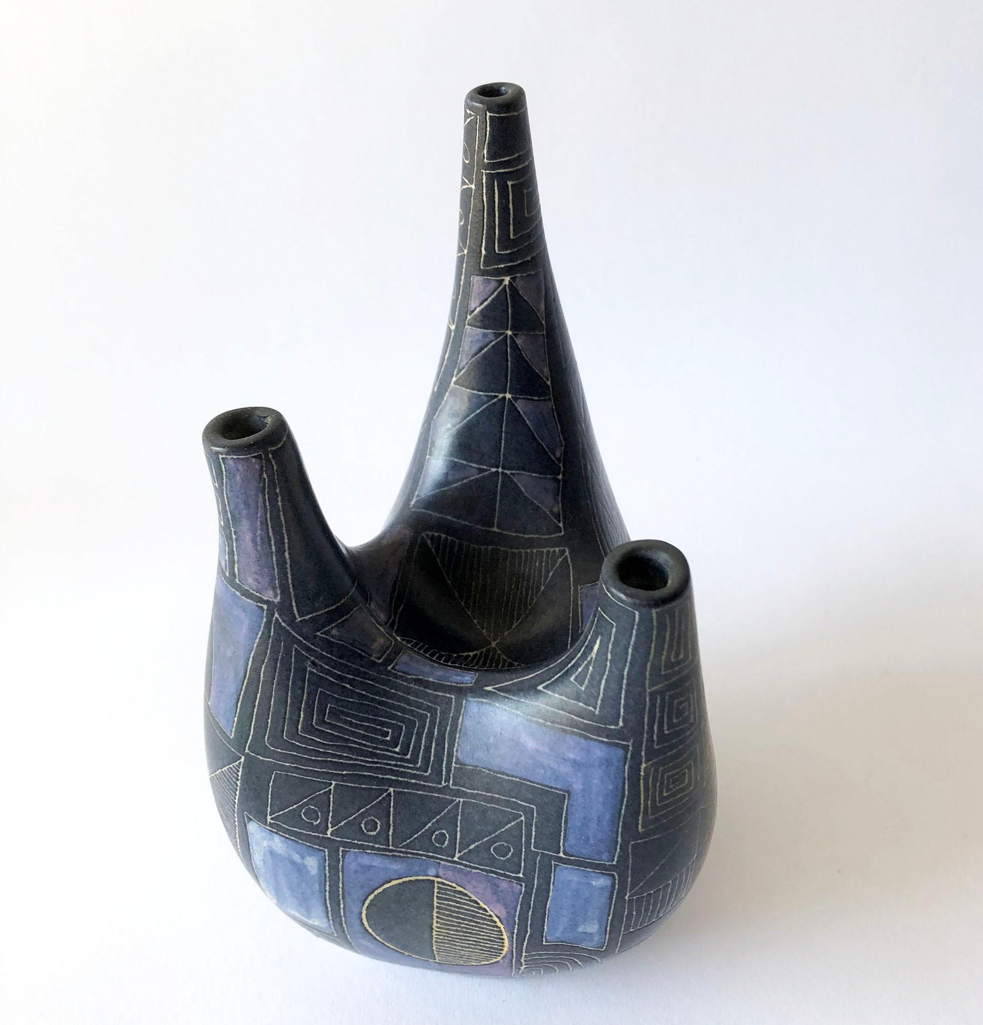 Mid-Century Modern Rare Lu Klopfer West German Pottery Triple Spouted European Modern Vessel