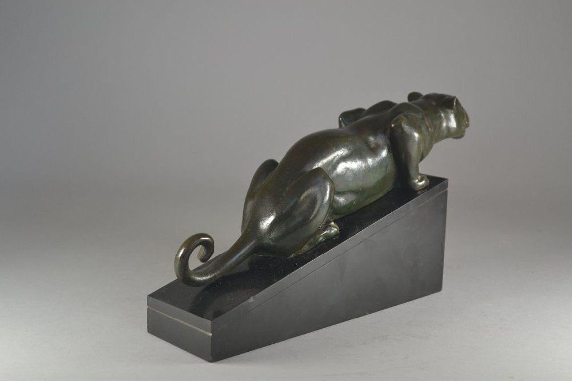 Rare Lucien Alliot art deco bronze panther on marble base 2